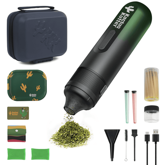 KactusKutter K1 Electric Herb Grinder Premium Set, 10-in-1 Gift Set with Smell Proof Bag and Rolling Tray Set Accessories for Herb Grind, Fill, Pack and Storage