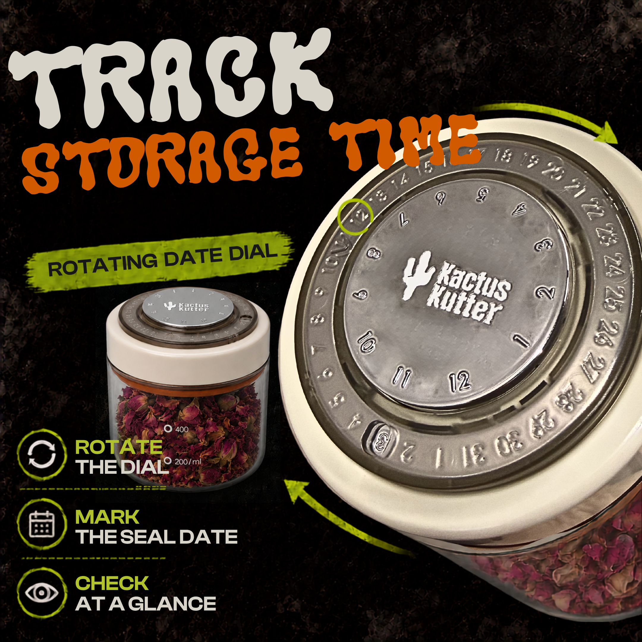 KactusKutter Vacuum Sealed Jar 500ml Airtight Containers with Date Tracker, Smell Proof Storage For Herb