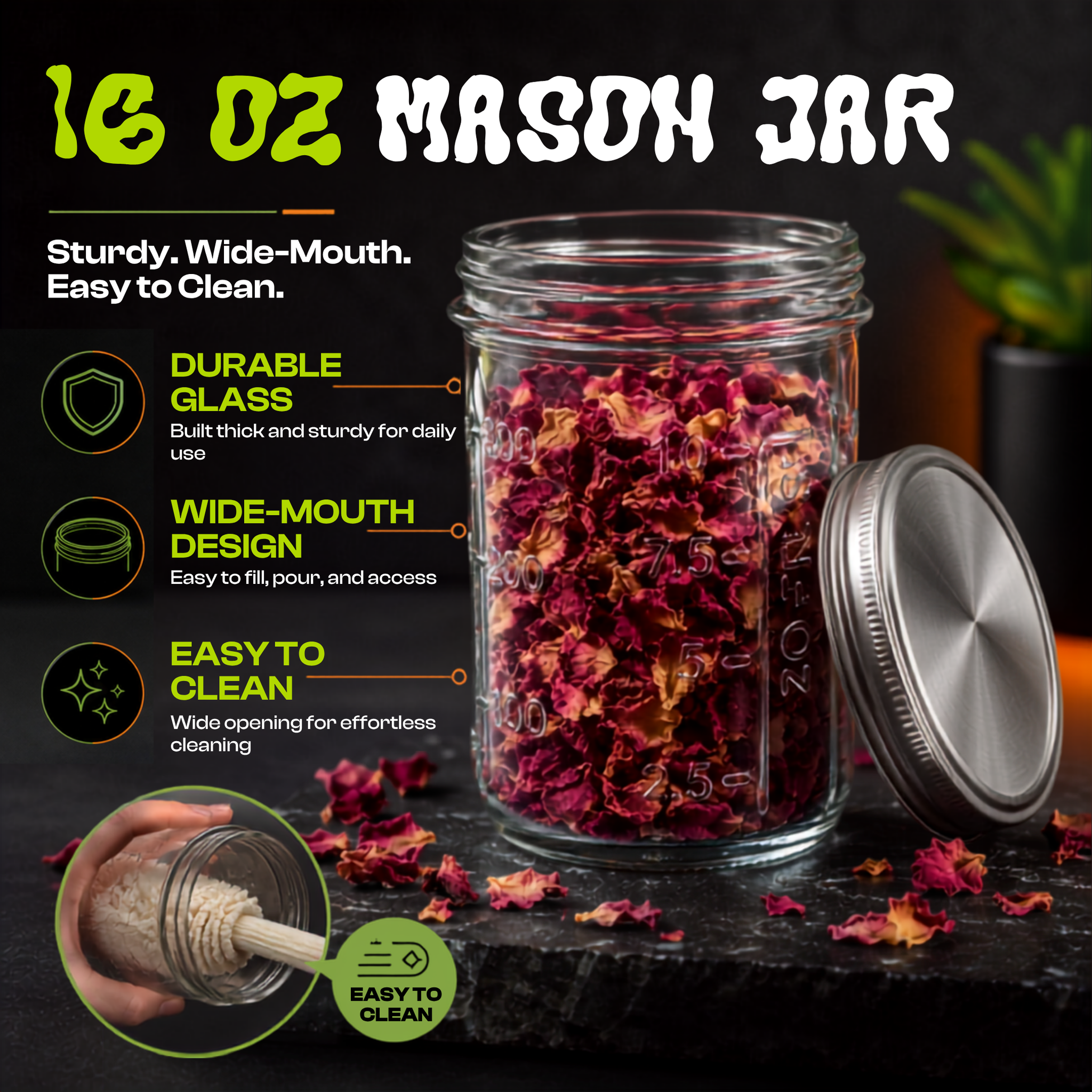 KactusKutter 16oz Mason Jar Kit 2Pack With Kief Catcher & Compatible with K5/K2 Pro