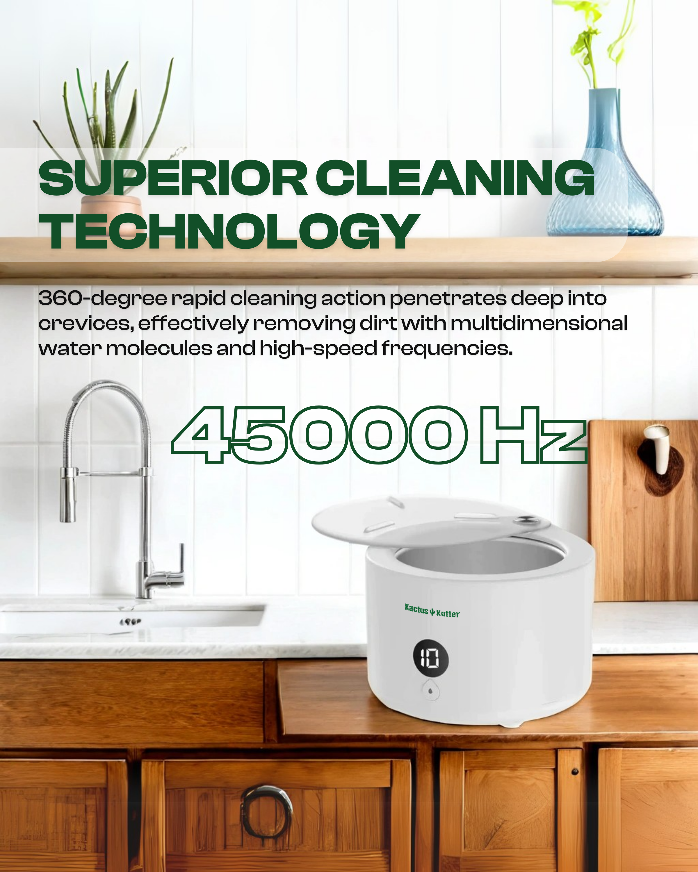 KactusKutter UltraSonic Pro Cleaner - 45000Hz High-Frequency, Waterproof & Dustproof