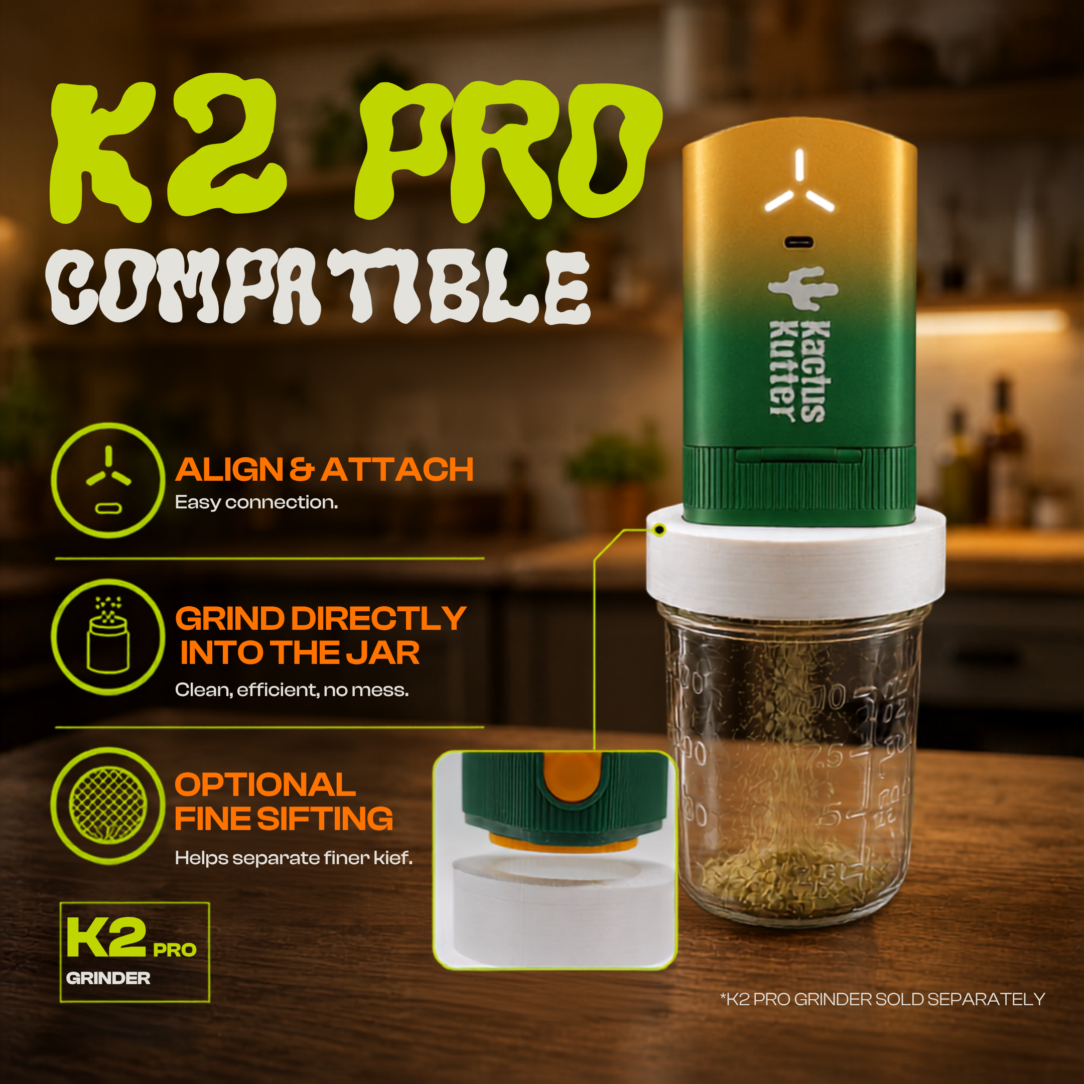KactusKutter 16oz Mason Jar Kit 2Pack With Kief Catcher & Compatible with K5/K2 Pro