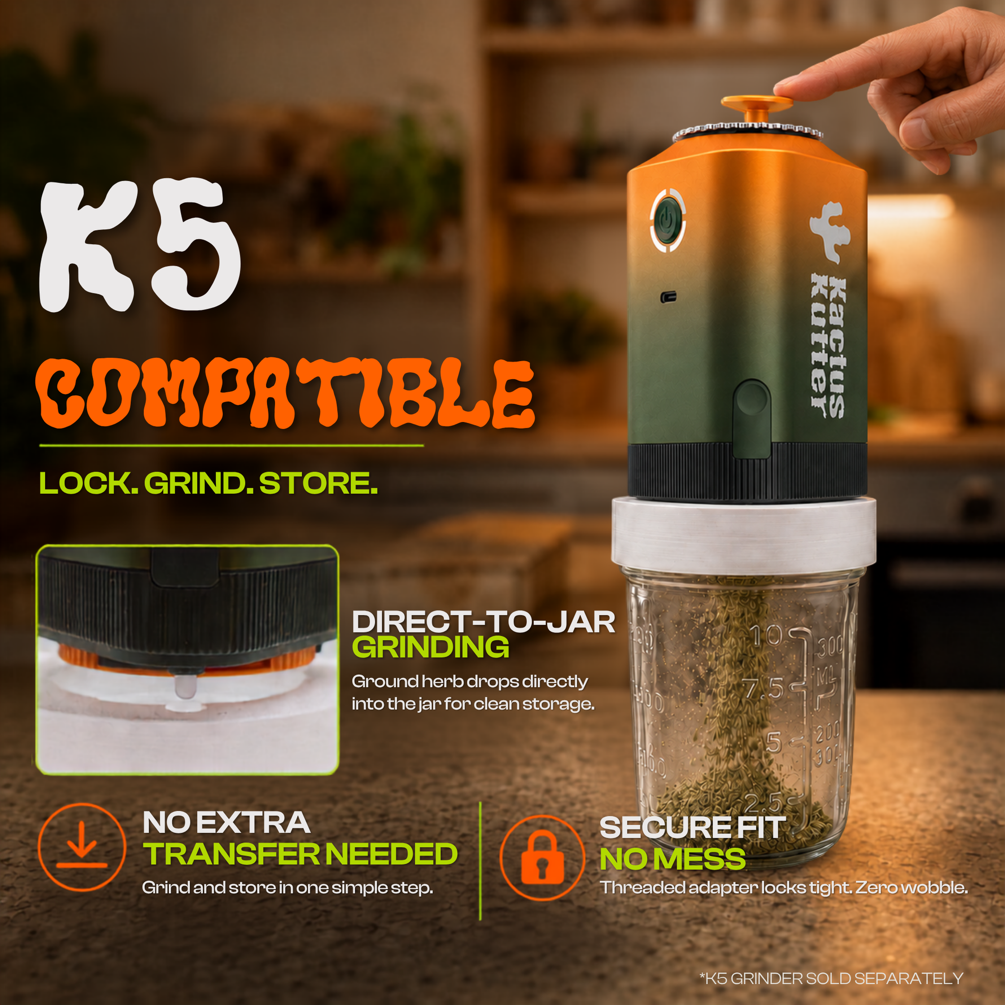 KactusKutter 16oz Mason Jar Kit 2Pack With Kief Catcher & Compatible with K5/K2 Pro