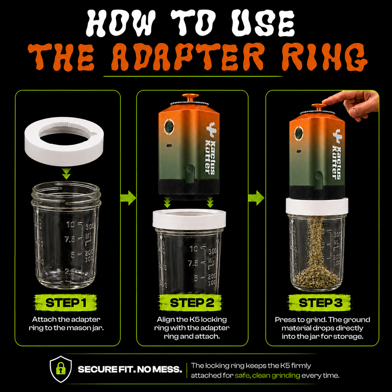 KactusKutter 16oz Mason Jar Kit 2Pack With Kief Catcher & Compatible with K5/K2 Pro