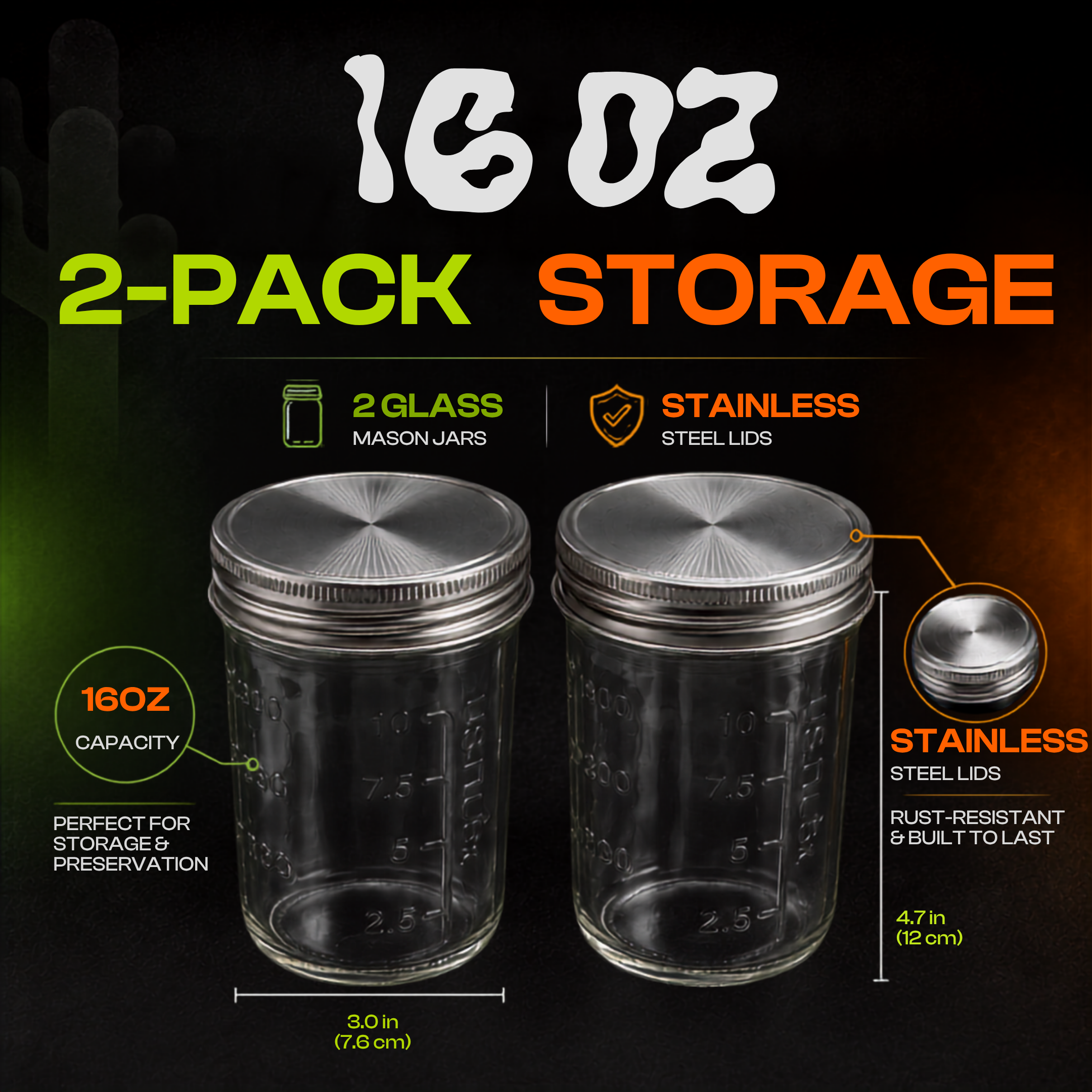 KactusKutter 16oz Mason Jar Kit 2Pack With Kief Catcher & Compatible with K5/K2 Pro