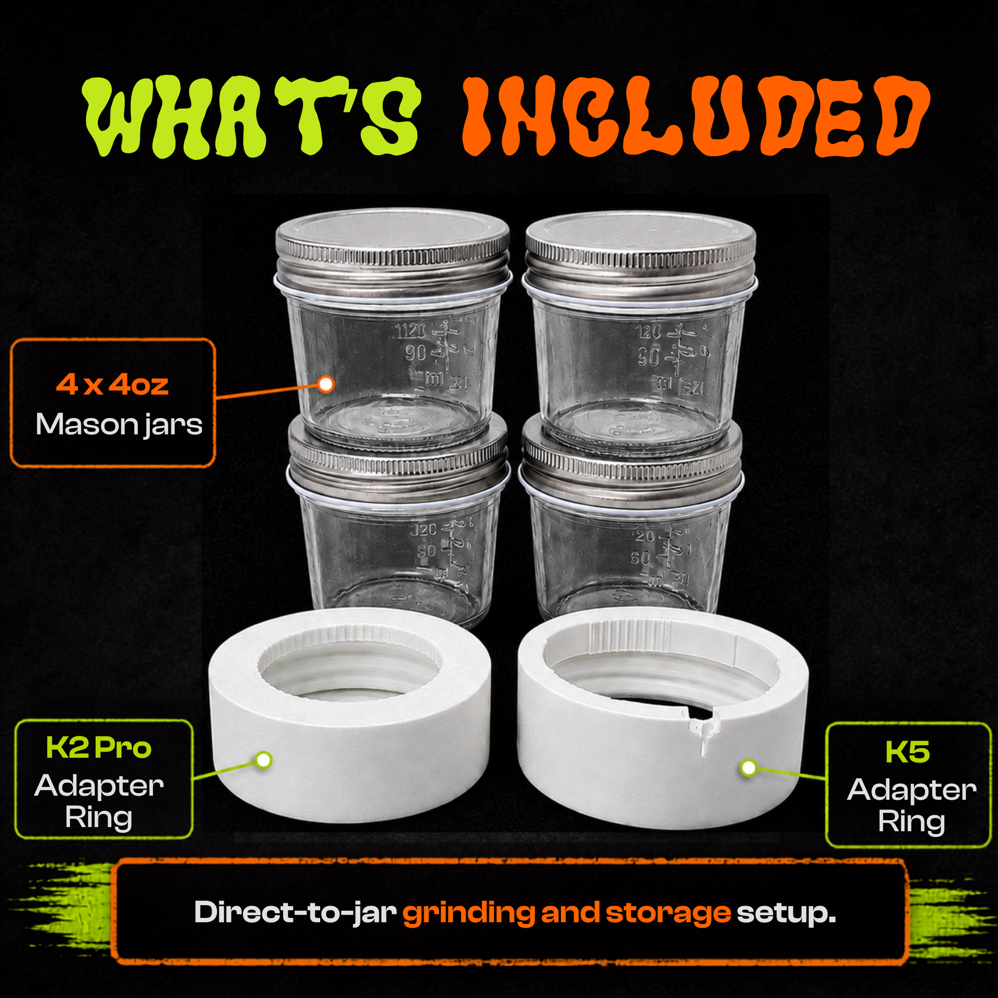 KactusKutter 4oz Mason Jar Kit 4Pack With Adapter Compatible with K5/K2 Pro