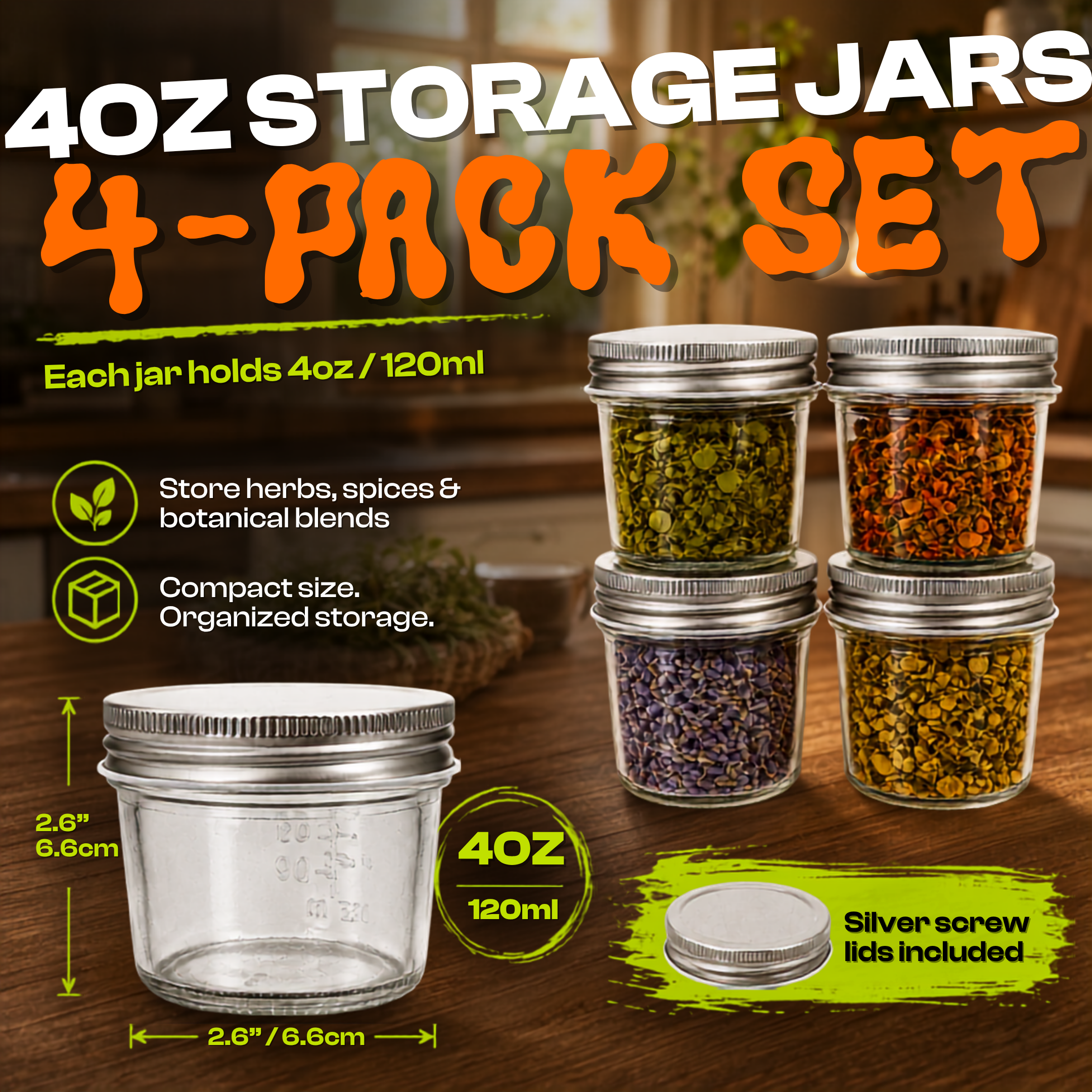 KactusKutter 4oz Mason Jar Kit 4Pack With Adapter Compatible with K5/K2 Pro