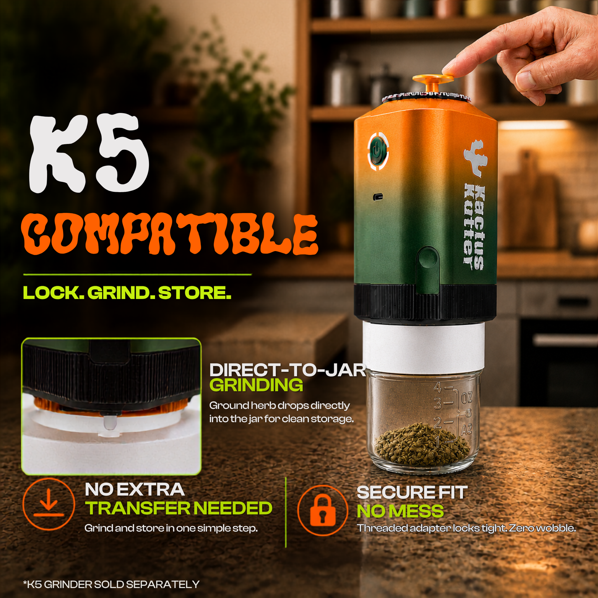 KactusKutter 4oz Mason Jar Kit 4Pack With Adapter Compatible with K5/K2 Pro