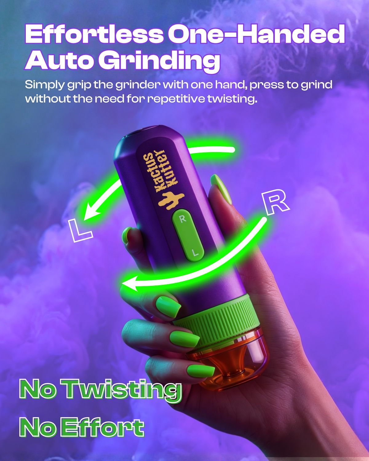 KactusKutter K1 Pro Electric Herb Grinder Automatic 1.5 Grams Spice Mill One-Handed Operation Portable Grinder - Amethyst Pulse