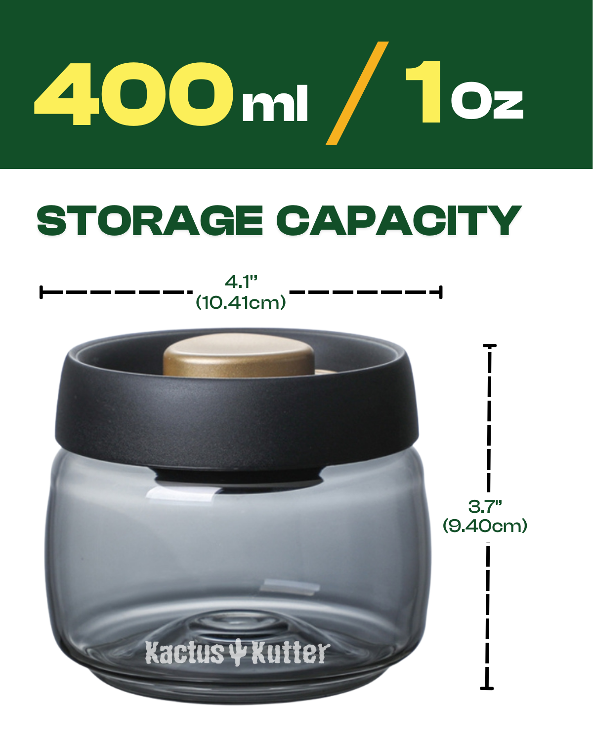 KACTUSKUTTER Vacuum Sealed Jar 400ml Airtight Containers Smell Proof Storage For Herb