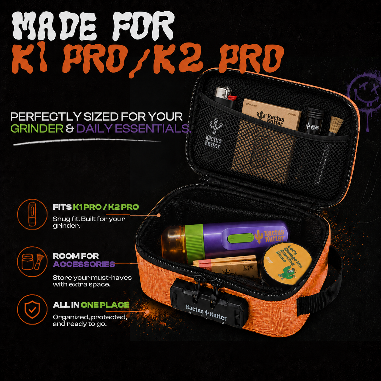 KactusKutter Smell Proof Bag For K1 Pro/K2 Pro Grinder and Accessories